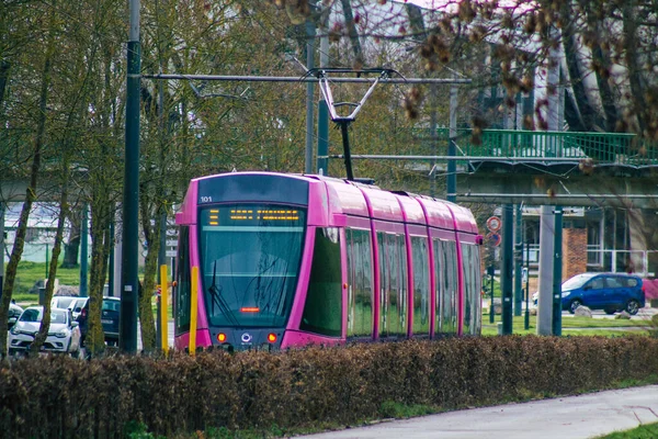 Reims Frankreich Januar 2021 Blick Auf Eine Moderne Elektrische Straßenbahn — Stockfoto