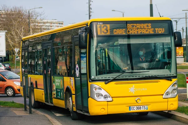 Reims France January 2021 View City Bus Passengers Driving Streets — Stock Photo, Image