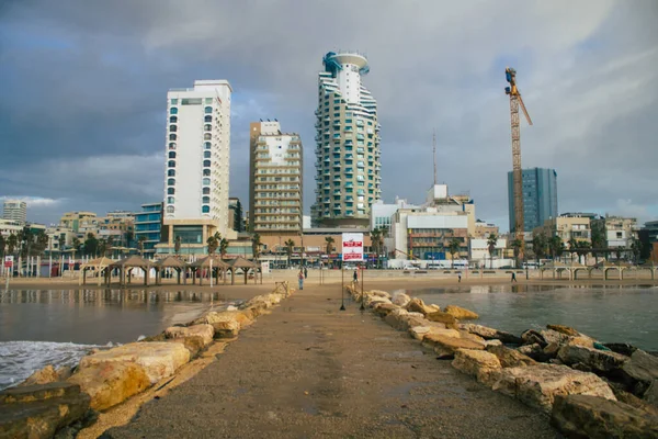 Tel Aviv Israel January 2021 View Empty Beach Tel Aviv — Stock Photo, Image