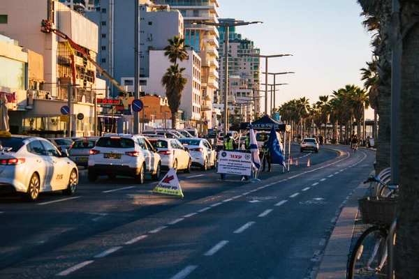 Tel Aviv Israël Januari 2021 Israëlische Politieagenten Controleren Auto Promenade — Stockfoto