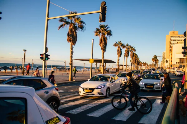 Tel Aviv Israel Enero 2021 Vista Del Tráfico Urbano Las — Foto de Stock