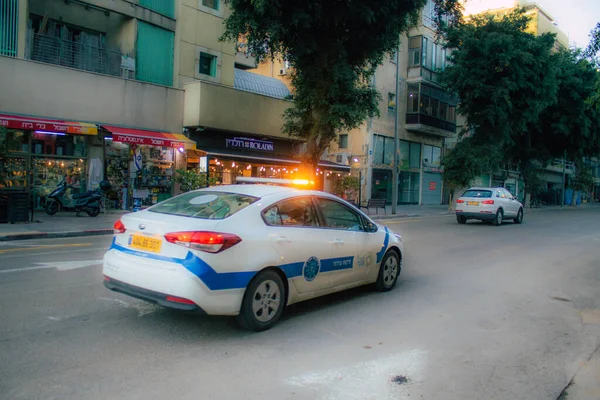 Tel Aviv Israel Enero 2021 Vista Coche Policía Ciudad Israel —  Fotos de Stock