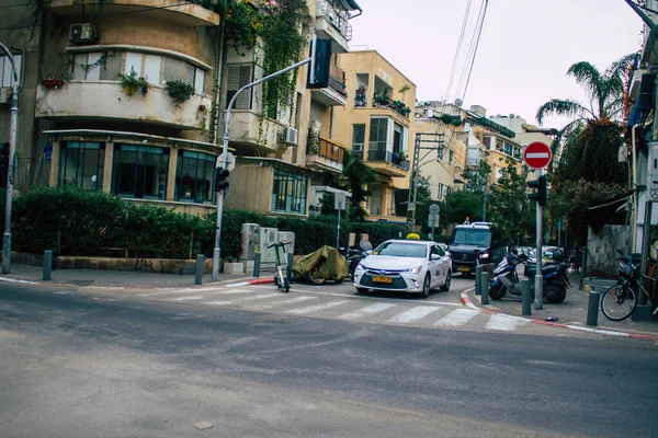 Tel Aviv Israel Enero 2021 Vista Taxi Tradicional Israelí Conduciendo — Foto de Stock