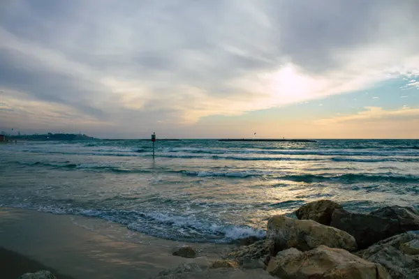 Tel Aviv Israël Januari 2021 Zicht Het Strand Van Tel — Stockfoto