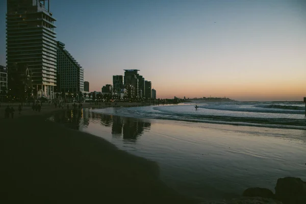 Tel Aviv Izrael Január 2021 Tel Aviv Strandjának Megtekintése Télen — Stock Fotó