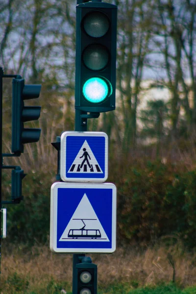 Reims France Février 2021 Panneau Panneau Routier Installé Sur Côté — Photo