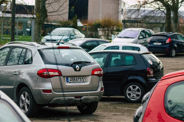 Reims France Février 2021 Vue Différentes Voitures Garées Dans Ville — Photo