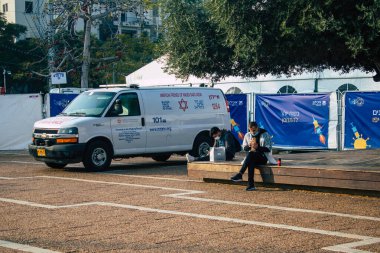 Tel Aviv İsrail 11 Şubat 2021 Coronavirus Aşılama Merkezi Rabin Meydanı 'nda, Tel Aviv' in merkezinde büyük bir halk meydanı ve insanların aşıyı almaya geldiği yerlerden biri.