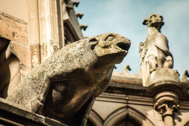 Reims France 16 Şubat 2021 Notre Dame de Reims Katedrali 'nin dış cephesi, Fransa' nın Grand Est bölgesindeki tarihi bir anıt.
