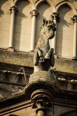 Reims France 16 Şubat 2021 Notre Dame de Reims Katedrali 'nin dış cephesi, Fransa' nın Grand Est bölgesindeki tarihi bir anıt.