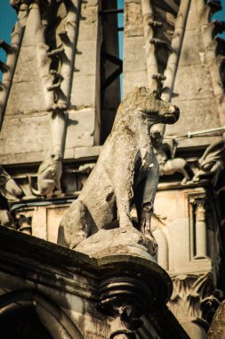 Reims France 16 Şubat 2021 Notre Dame de Reims Katedrali 'nin dış cephesi, Fransa' nın Grand Est bölgesindeki tarihi bir anıt.