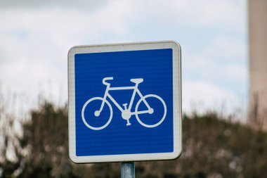 Reims şehir merkezindeki karayolu kullanıcısına bilgi sağlamak için yolun kenarına veya yukarısına dikilmiş Fransa 23 Şubat 2021 Sokak tabelası veya yol tabelası