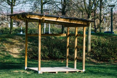 Reims France February 24, 2021 Empty public garden of the city of Reims during the coronavirus pandemic affecting France