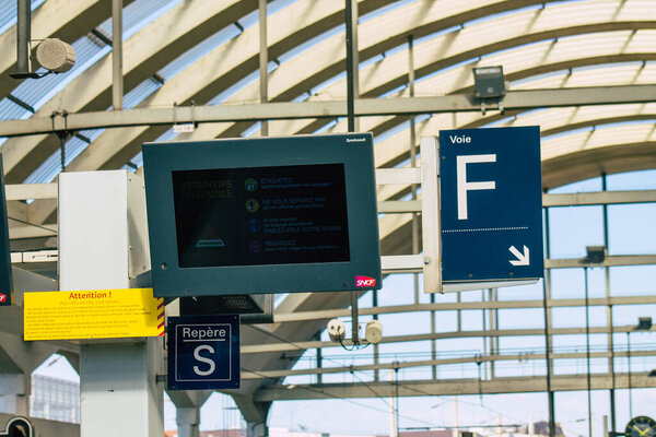 Reims France February 27, 2021 View of the Central train station located in downtown of Reims during the Coronavirus outbreak hitting France