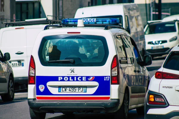 Reims França Abril 2021 Carro Polícia Rolando Nas Ruas Durante — Fotografia de Stock