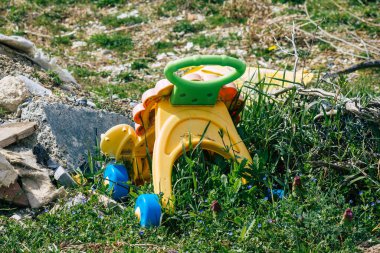 Reims şehir merkezinde yer alan Reims Fransa 15 Nisan 2021 Çöplüğü