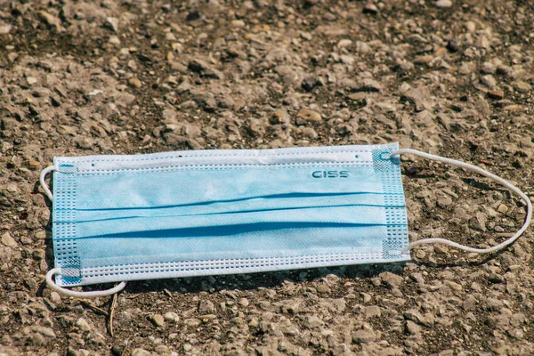 Reims France April 2021 Surgical Mask Protect Coronavirus Thrown Streets — Stock Photo, Image