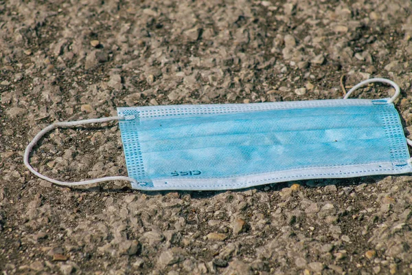 Reims France April 2021 Surgical Mask Protect Coronavirus Thrown Streets — Stock Photo, Image