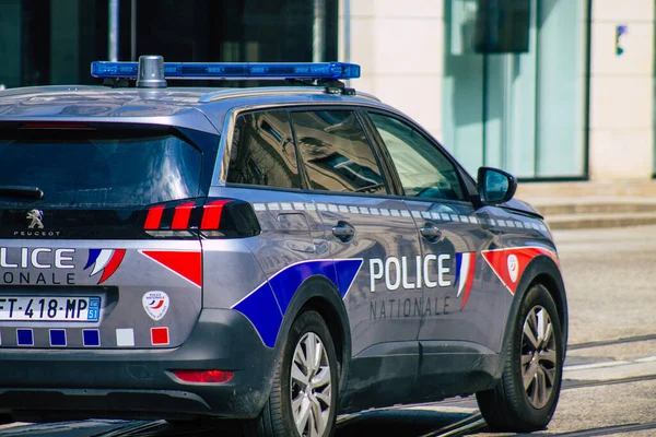 Reims Frankreich April 2021 Polizeiwagen Rollt Während Des Coronavirus Ausbruchs — Stockfoto