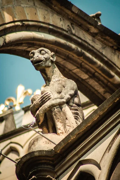 Reims Francie Dubna 2021 Gargoyle Vnější Fasádě Katedrály Notre Dame — Stock fotografie