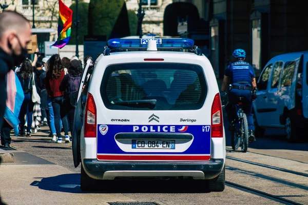 Reims Francie Dubna 2021 Policejní Auto Hlídkující Ulicích Remeše Během — Stock fotografie