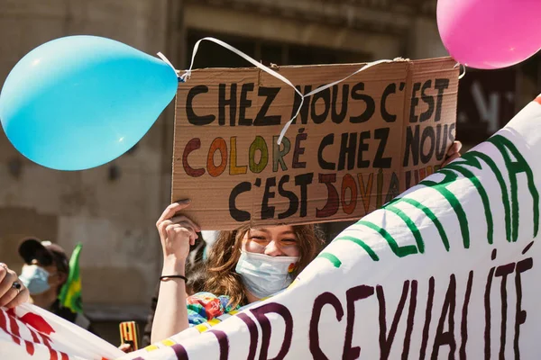 Реймс Франція Квітня 2021 Люди Беруть Участь Демонстрації Лгбт Вулиці — стокове фото