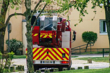 Reims Fransa 4 Mayıs 2021 Coronavirus salgını sırasında Reims sokaklarına müdahale eden itfaiye aracı Fransa 'yı vurdu