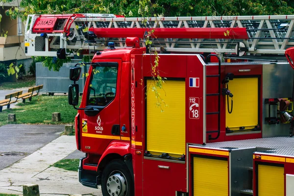 Reims Francia Mayo 2021 Camión Bomberos Intervención Las Calles Reims — Foto de Stock