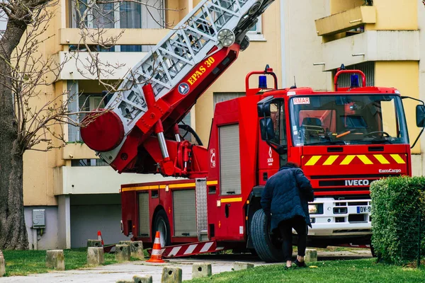 Reims France May 2021 Fire Truck Intervention Streets Reims Coronavirus — Stock Photo, Image