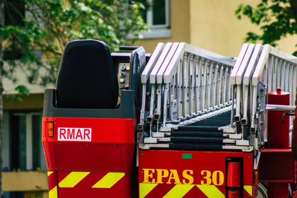 Reims Francia Mayo 2021 Camión Bomberos Intervención Las Calles Reims — Foto de Stock