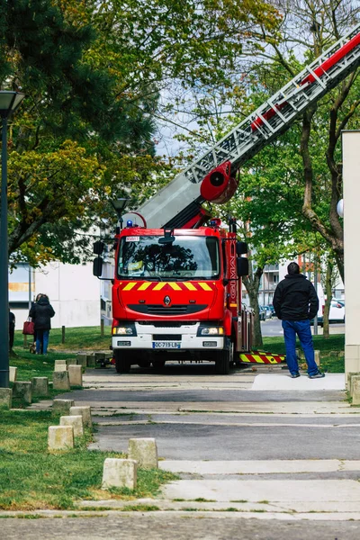 Reims France May 2021 Fire Truck Intervention Streets Reims Coronavirus — Stock Photo, Image