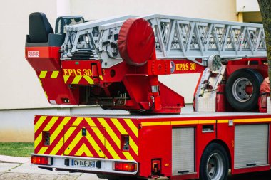 Reims Fransa 4 Mayıs 2021 Coronavirus salgını sırasında Reims sokaklarına müdahale eden itfaiye aracı Fransa 'yı vurdu