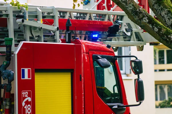 Реймс Франція Травня 2021 Пожежна Машина Втрутилася Вулиці Реймса Під — стокове фото
