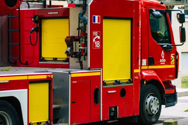 Reims France May 2021 Fire Truck Intervention Streets Reims Coronavirus — Stock Photo, Image