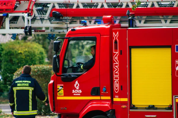 Reims Frankreich Mai 2021 Feuerwehreinsatz Den Straßen Von Reims Während — Stockfoto