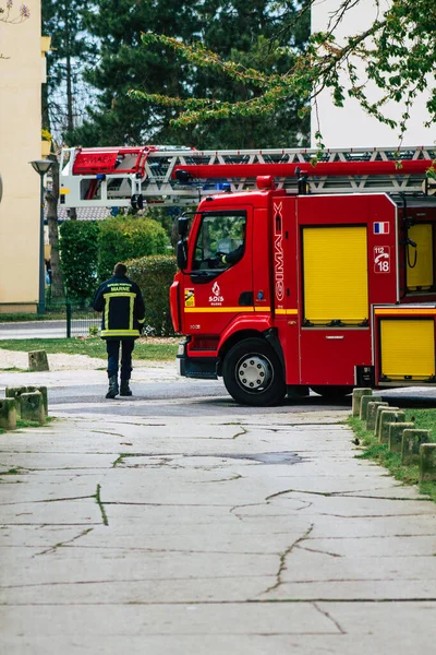 Reims Francia Mayo 2021 Camión Bomberos Intervención Las Calles Reims — Foto de Stock