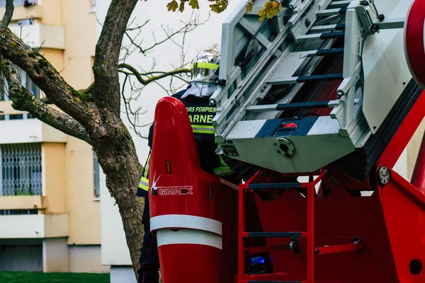 Reims França Maio 2021 Camião Bombeiros Intervenção Nas Ruas Reims — Fotografia de Stock