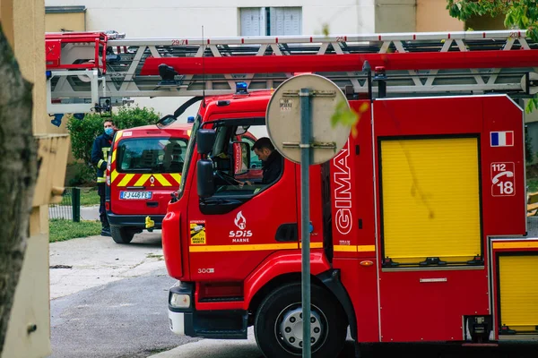 Reims France May 2021 Fire Truck Intervention Streets Reims Coronavirus — Stock Photo, Image