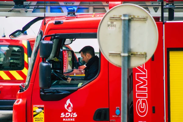 Reims France May 2021 Fire Truck Intervention Streets Reims Coronavirus — Stock Photo, Image