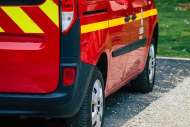 Reims France 04 Mayıs 2021 Coronavirus salgını sırasında Fransa 'ya müdahale eden itfaiye aracı