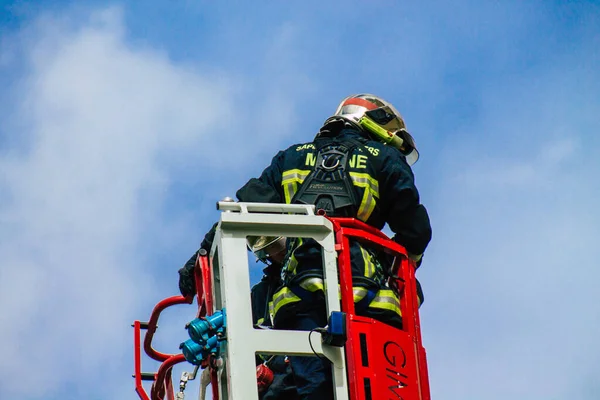 Reims França Maio 2021 Bombeiro Francês Intervenção Nas Ruas Reims — Fotografia de Stock