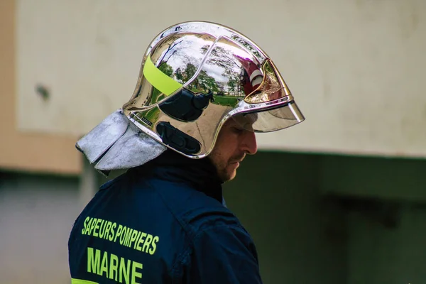 Reims Frankrijk Mei 2021 Franse Brandweerman Interventie Straten Van Reims — Stockfoto