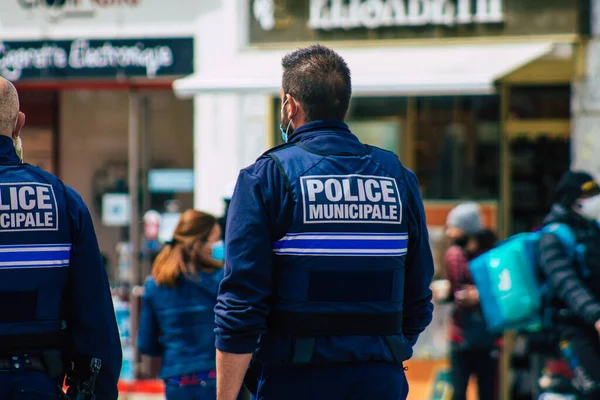 Reims Francia Mayo 2021 Policía Local Patrulla Las Calles Reims — Foto de Stock