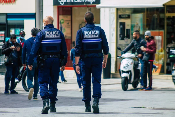 Reims Francie Května 2021 Místní Policie Hlídkuje Ulicích Remeše Aby — Stock fotografie