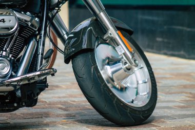 Reims Fransa 28 Mayıs 2021 Harley Davidson 114 motosiklet Reims caddelerinde park