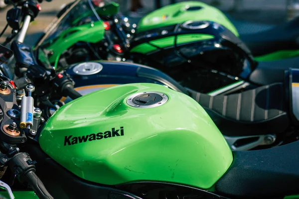 Reims France May 2021 Closeup Mechanics Motorcycle Parked Parking Lot — Stock Photo, Image