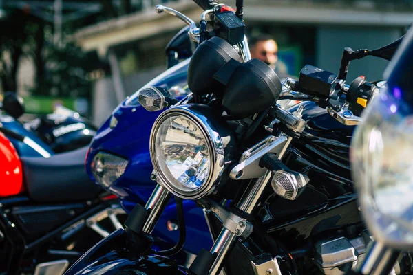 Reims França Maio 2021 Fechar Mecânica Uma Motocicleta Estacionada Estacionamento — Fotografia de Stock