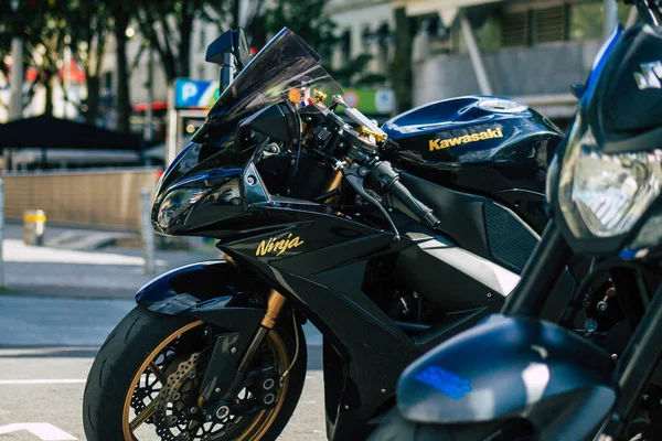 Reims France May 2021 Closeup Mechanics Motorcycle Parked Parking Lot — Stock Photo, Image