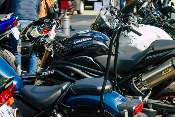 Reims France Maj 2021 Zbliżenie Mechaniki Motocykla Zaparkowanego Parkingu Zlokalizowanym — Zdjęcie stockowe