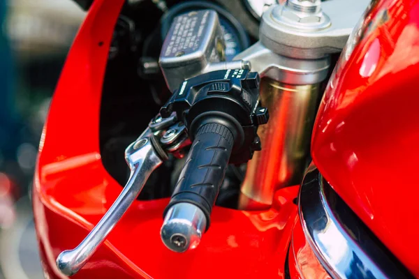 Reims France May 2021 Closeup Mechanics Motorcycle Parked Parking Lot — Stock Photo, Image